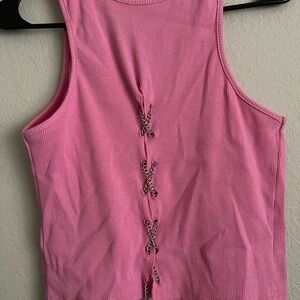 Boohoo Pink Tank Top with Chain Accent